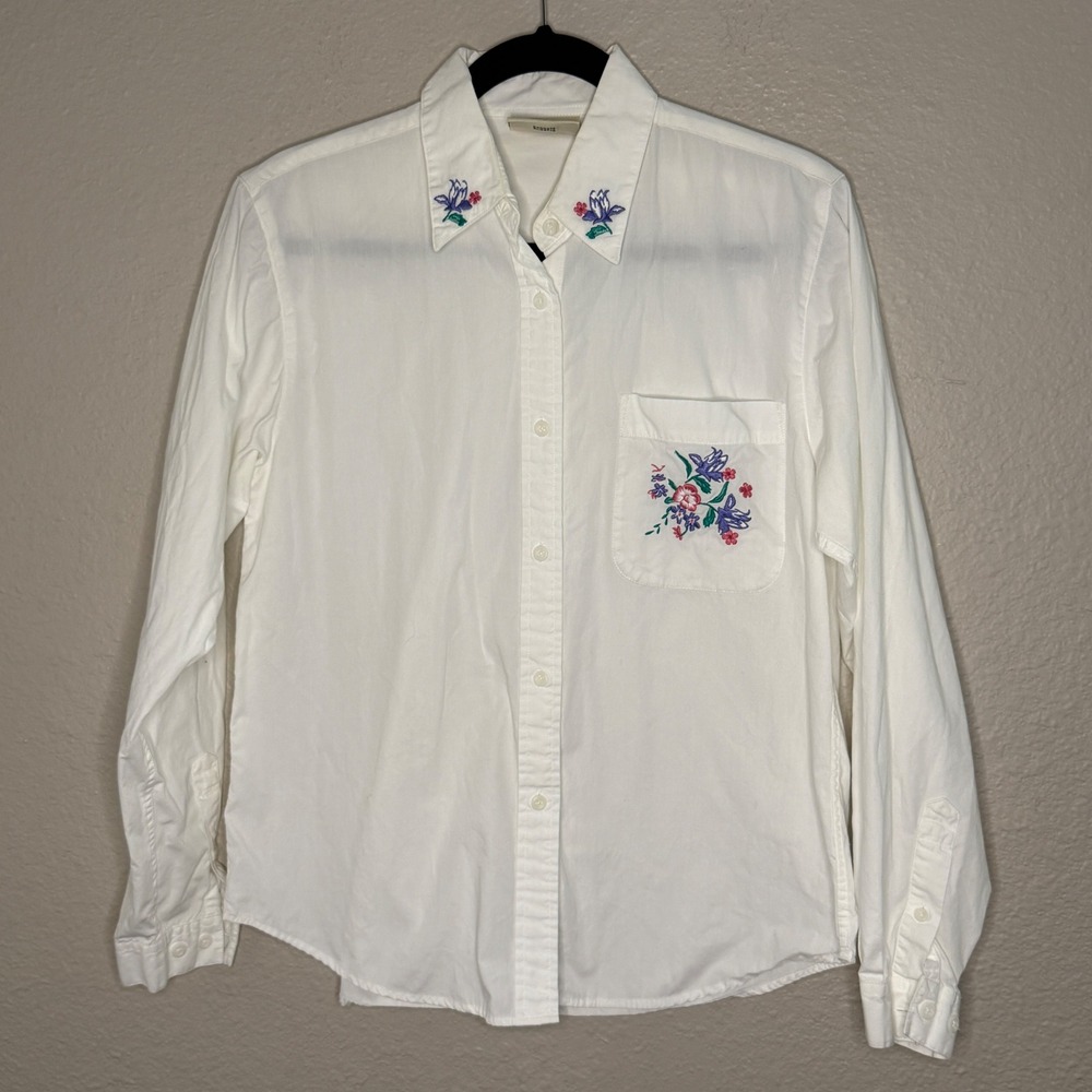 Vintage 90s Cotton Cottage Embroidered Shirt Womens Small Retro Twee‎ Preppy